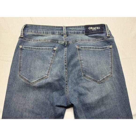 Grace In LA Women's Easy Fit Crochet Hem Blue Denim Jeans - Size 29x26.5 - Picture 4 of 9